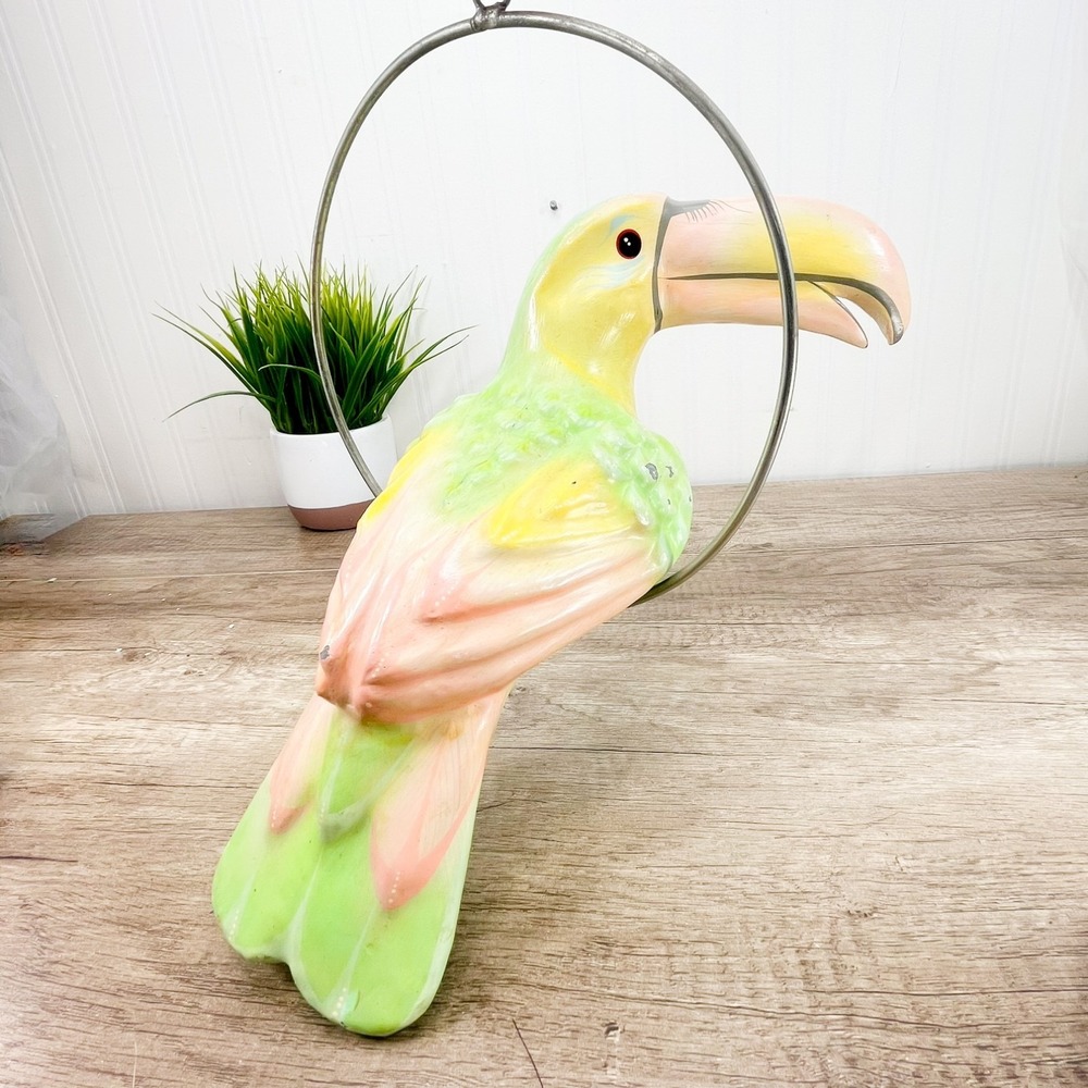 VTG Toucan‎ Parrot Hand-Painted Signed Sculpture Paper Mache Bustamante Style